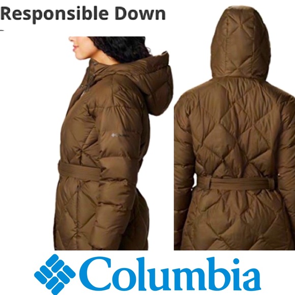 NWT COLUMBIA hooded jacket, brown short puffer parka with REMOVABLE BELT - Picture 2 of 7